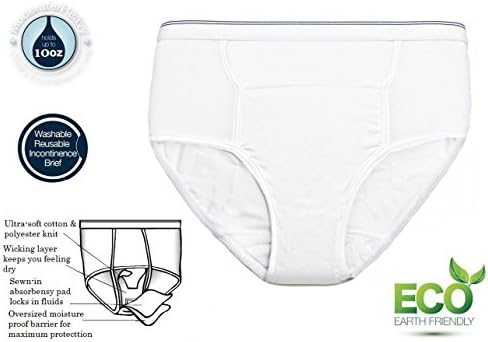Care Apparel 6255-10-1C-WHT 10 oz Large Mens Reusable Incontinence Panty44; White