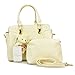 SNUG STAR Women's Fashion Mutifunction Leather Printing Top-Handle Tote Handbag Shoulder Cross Body Purse Bag Evening Bag 4Pcs Set (Rice White)