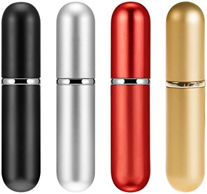 Newkeen4 Pieces Perfume Atomiser Bottles, Mini Portable Spray Bottle, Refillable Travel Empty Spray Bottle (Black, Sliver, Red, Purple, 6ml)