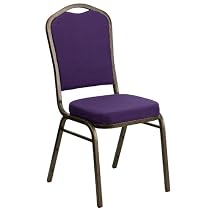 HERCULES Series Crown Back Stacking Banquet Chair with Purple Fabric and 2.5'' Thick Seat - Gold Vein Frame