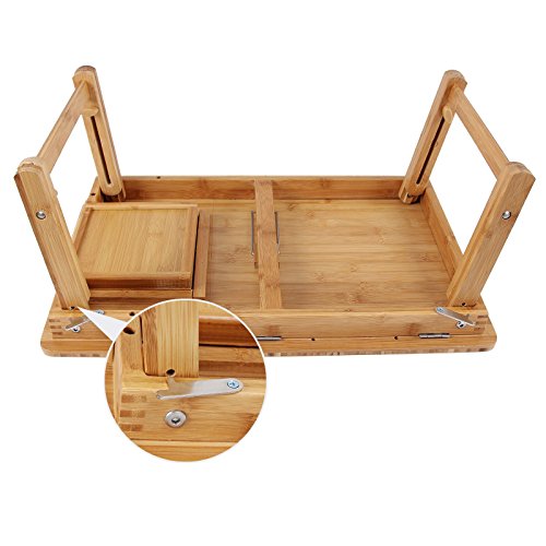 SONGMICS Bamboo Lap Desk Adjustable Breakfast Serving Bed Tray Tilting Top Drawer ULLD01N