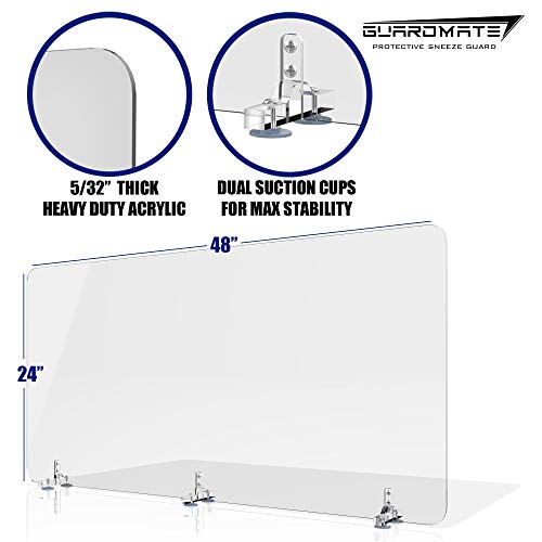 GUARDMATE Premium Plexiglass Shield Sneeze Guard 48"W x 24"H L