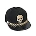Jescakoo Hip-hop Leopard Hat Metal Skull Studded Snapback with Chain Black 020