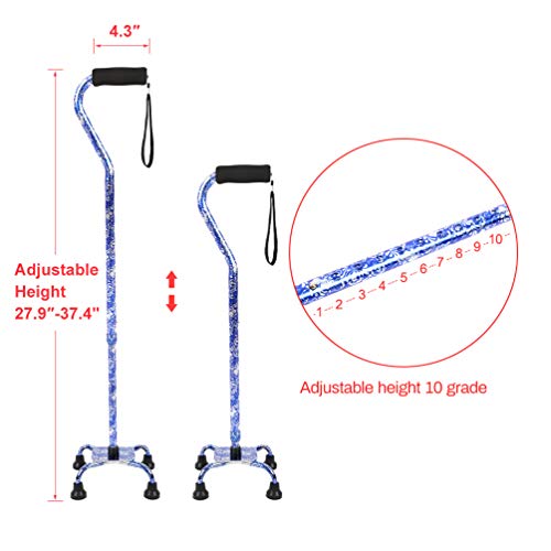 image for LIXIANG Quad Walking Cane, Offset Walking Cane with Unique Blue&White 