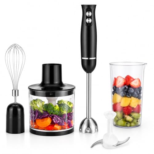SKY-TOUCH Immersion Handheld Blender with Stainless Steel Blades, Egg Whisk, Beaker &500ml Chopper Bowl, Stick Mixer for Soup, Smoothie, Puree, Baby Food, 700ml Beaker - BPA-Free