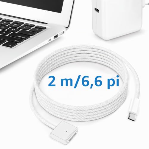 Mac Book Air Pro Charger, 70W USB-C to Magnetic 3 Charger M5/M4/M3/M2 with MacBook Air 13/15 Inch (2022-2026), MacBook Pro 14/16 Inch (2021-2026), Comes with 2M Braided Cable | Compatible avec MacBook Air 13/15 pouces (2022–2026), MacBook Pro 14/16 pouces (2021–2026) avec câble tressé de 2 mètres