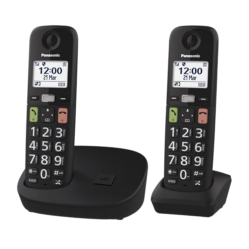 Panasonic KX-TGU112EXB digitales schnurloses Telefon ohne Anrufbeantworter, Basisstation & 2 Mobilteile, LCD-Display, große Tasten, Favoriten-Taste, h