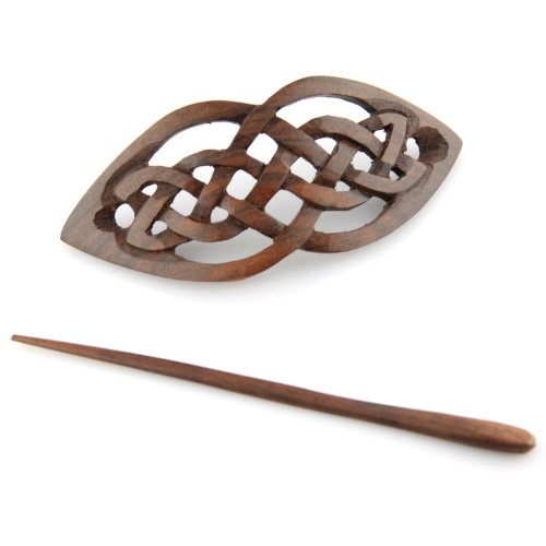 Evolatree Natural Hair Barrettes for Women and Men - Handmade Wood Barrette Hair Pin - Celtic Love Intertwined Knot - 4"