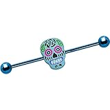 Light Blue Baby Blue Sugar Skull Industrial Barbell