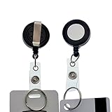 10 Pack - Premium Retractable ID Badge Reels with Key Ring, Silver Sticker and Belt Clip - For ID Badges, Flash Drives, POS Swipe Cards and More by Specialist ID (Black)