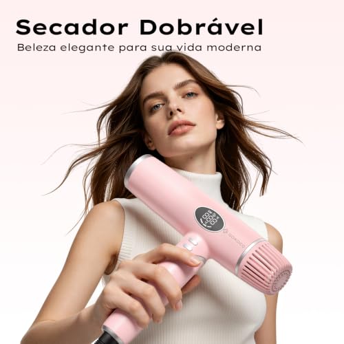 GOKOCO Secador de Cabelo Dobrável de Alta Velocidade,Bivolt,GD045 Motor Brushless 110.000 RPM,Íons Negativos,4 Temperaturas,3 Velocidades,com Difusor e Bicos Modeladores para Viagem,Ouro