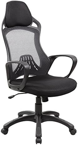 eurosports Mesh Chair ES-8148-BK High Back Executive &amp; Managerial Computer Desk Swivel Office Chair with Headrest, Black