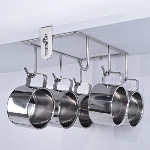 XIGOO Coffee Mug Holder Under Cabinet - 6 Hook Coffee Cup Mug Holder for Kitchen, Adjustable Fit for 0.3-1.5 Inch Thickness Shelf - Thumbnail 6