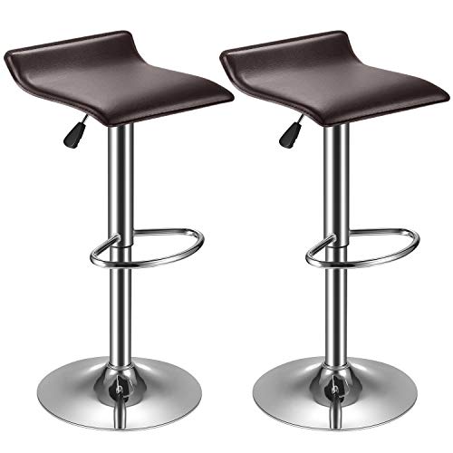 kealive Bar Stool PU Leather Set of 2 Adjustable Bar Chairs, Kitchen Counter Height Swivel Barstools with Footrest Modern Stool Set Dining Chairs, Retro Brown