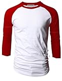 TL Men's Basic Crew Neck Cotton 3/4 sleeve Essentail Raglan Baseball Tee Shirts (XLARGE, RED_WHITE)