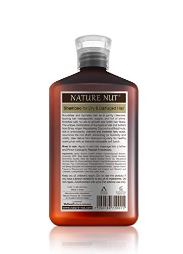 Nature Nut Dry & Damaged Hair Repair Shampoo - Hypoallergenic Hair Cleansing Moisturizer with 5 Nut Hydration Boost Formula for Hair and Scalp