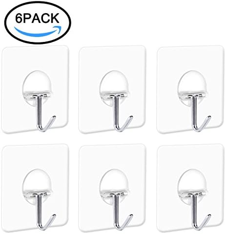 Sticky Hooks, Clear Removable Adhesive Seamless Hooks with Stainless Steel Transparent Hooks, No Scratch, Waterproof and Oilproof for Bathroom, Kitchen by COOLGUY (6 PCS)