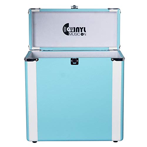 VMO Record Storage Carrying Case for 30+ Vinyl Turntable Albums (Blue&White)