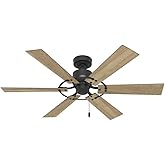 Hunter Fan 52 inch Casual Matte Black Indoor/Outdoor Ceiling Fan with 6 Blades and Pull Chain for Bedroom, Living Room, Dinin