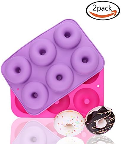 Vipe 2 Pack Donut Baking Pan Silicone, 6-Cavity Donuts Non-Stick BPA Free Donut Mold, Muffin Cups, Cake Baking Ring, Biscuit Mold for "Hole" Day