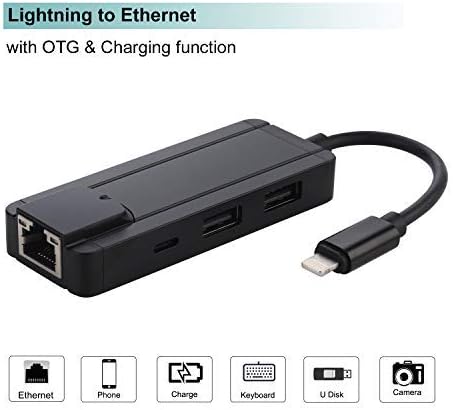 RJ45 Ethernet LAN Wired Network Adapter Compatible with Phone Pad Pod,Lighting Ethernet Adapter,Phone Ethernet Adapter & Charging & OTG USB Adapter[Black]