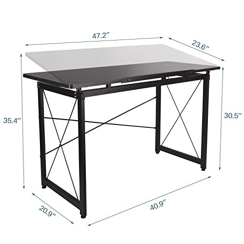 H&A 47"x 24" Tiltable Drawing Desk Drafting Table Wood Surface Craft Station Versatile for Painting Writing Studying and Reading (Black)
