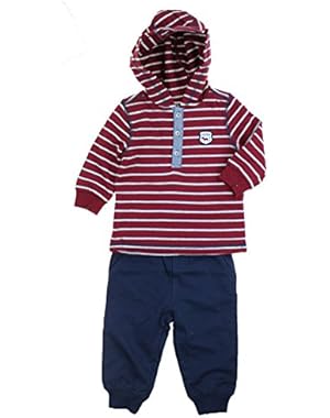 Boys Long Sleeve Top and Sweatpant 2 Piece Outfit Set (3T, Red Multi)