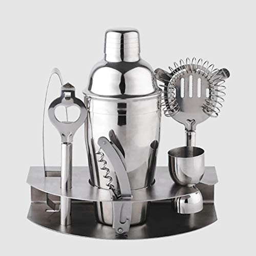 JJZXD 7 stücke Metallständer Edelstahl gebürstetes Weinwerkzeug Kit Hauswaren 550ml Cocktail Shaker Set