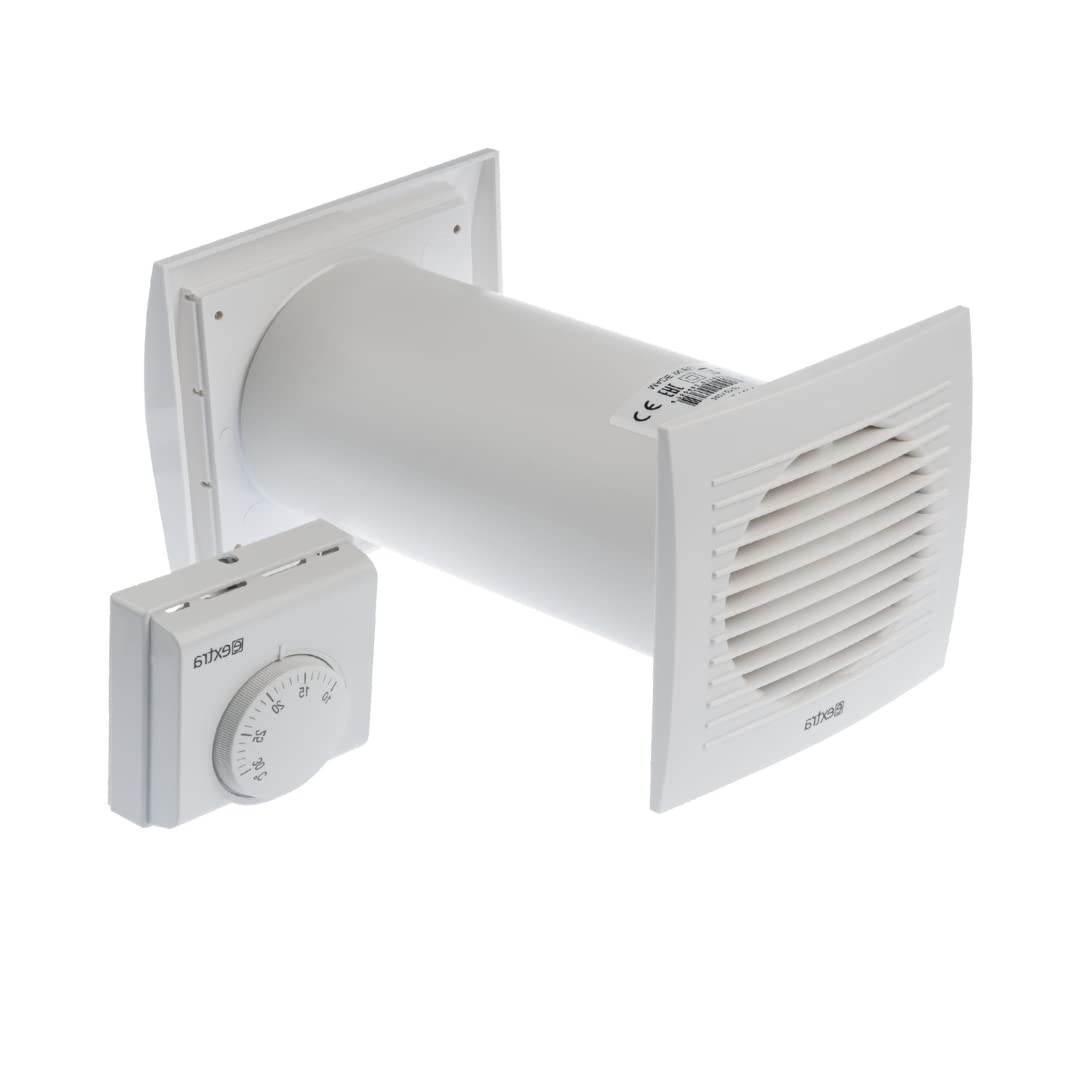 Ø 100mm / 4'' Heat Exchanger with Thermostat - Wall-mounted Heat Distribution Kit - White Plastic
