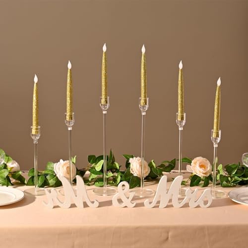 TERRIFI 6 Pcs Acrylic Candle Holders, Taper Candle Holder Set for Table Centerpieces, Decorative Candlestick Holders for Wedding Decor, Dining Room