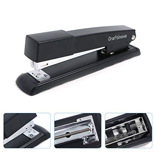 Craftinova Black Stapler for Home, Commercial Desktop Staplers, 20 Sheet Capacity,give Away 2000 Staples and a Nail Puller,3 Pack