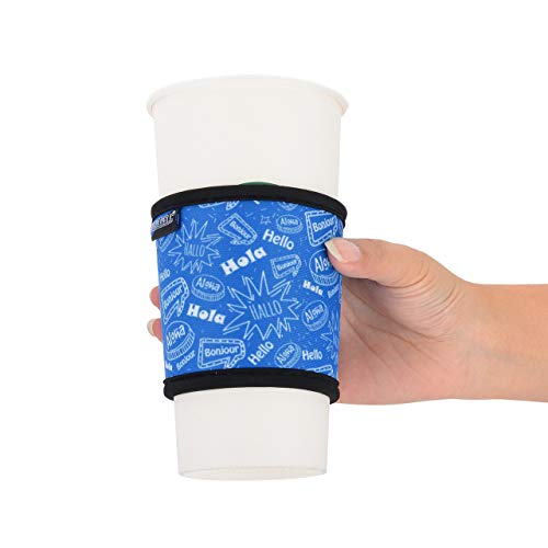 Bluecell Pack of 4 Neoprene Insulated Reusable Coffee Sleeve Protect Your Hands for Coffee Tea Hot & Cold Drinks (Hello(4pcs)) - Thumbnail 5