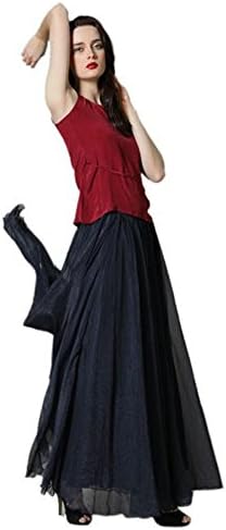 Miss Fortan Women's Elastic Waist Solid Chiffon Lady Girls Long Maxi Beach Full Length Skirt Dress