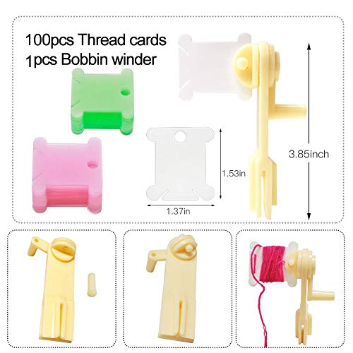 UOOU 100Pcs Plastic Floss Bobbins with Floss Winder, Embroidery Thread Cards Cross Stitch Bobbin Thread Organizer Sewing Needlecraft Supplies Thread Holder