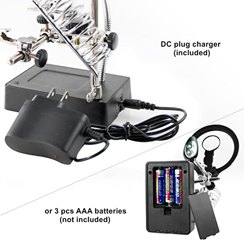 Helping Hand With LED Magnifier & Soldering Iron Stand - 3.5X & 12X Glass Lens