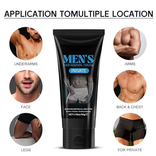 LBOYLOVE® 2 Pcs Hair Removal Cream for Men, Painless Depilatory for Unwanted Male Hair in Private Area, Suitable for All Skin Types and Sensitive, 1.76oz/50g