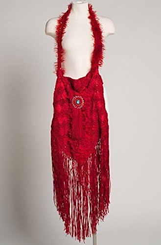 Unique Delicate Rayon Yarn Knitted Red Boho Chic Handbag One of a Kind Long Rayon Fringe