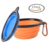 Pet Travel Collapsible Dog Bowl - SOWOKO (2 Pcs) Pet Food and Water Feeding Bowls For Beach Camping Running & Hiking Portable Foldable Cup Dish with Carabiner,Safe Eco-Friendly Silicone BPA Free