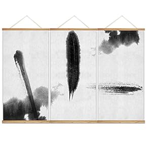 3 Panel Hanging Poster NO Magnetic Wooden Framed, Ink and Zen Home Wall Canvas Prints Decoration Ready to Hang - 18"x36"x3 Panels