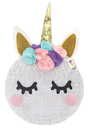 APINATA4U Small Unicorn Pinata with Flowers Pink Teal Lavender