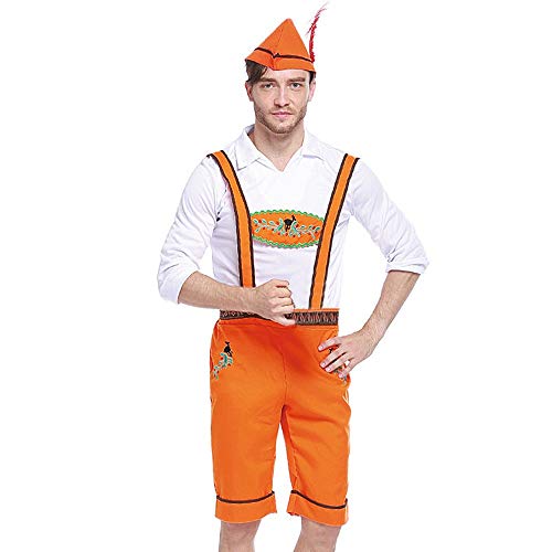 3PC Men Costume Set Strap Shorts Hat Top Suit Bavarian Oktoberfest Costumes Barmaid Dirndl Halloween Dress Up (XL)