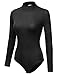 Doublju Jersey Knit Stretchy Mockneck Bodysuit For Women With Plus Size (Made In USA)