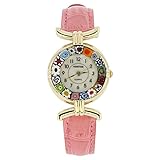 GlassOfVenice Murano Glass Millefiori Watch with Leather Band - Pink