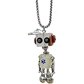 Wooden Robot Pendant Necklace Adjustable Length Neckchain Unisex Clavicle Chain Leather Cord Jewelry Stylish