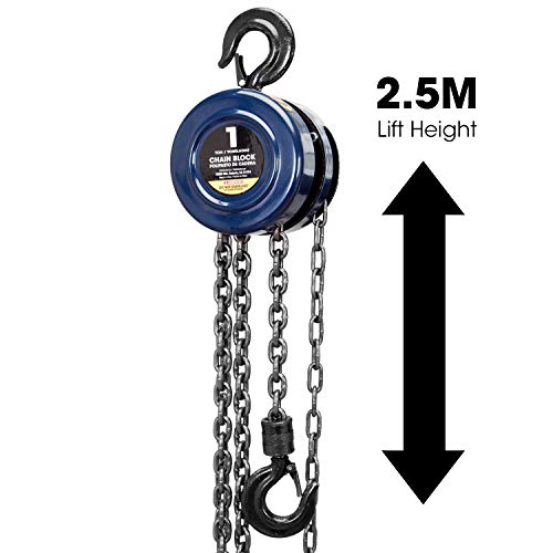 TCE ATR9010U Torin Manual Hand Lift Steel Chain Block Hoist with 2 Hooks, 1 Ton (2,000 lb) Capacity, Blue - Image 3