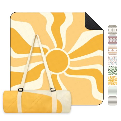 Sekey Picnic Blanket Waterproof 200 x 200 cm, Beach Blanket Sand-Free | Padded, Three-Layer Structure, PEVA Waterproof Base, Tie Strap Carry Strap, Suitable for Picnics, Camping, Beach