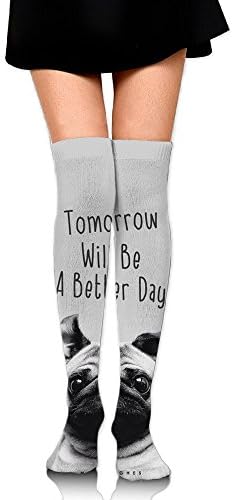 Mecia Tomorrow Will Be A Better Day Pug Face Stockings Knee High Long Socks For Girls And Women-25.5 Inch