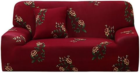 MEIQB Stretch Printed Sofa Slipcover Anti Wrinkle 1 2 3 4 Seater Sofa Cover Lightweight Slip Resistant Sofa Furniture Protector Cover Couch (Red Flowers, Loveseat-2seater)