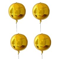 Yalulu 4pcs 22inch Gold/Silver 4D Large Round Sphere Shaped Aluminum Foil Balloon Birthday Party Wedding Baby Shower Marriage Decor Supplies (Gold)