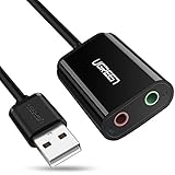 UGREEN USB Audio Adapter External Stereo Sound Card With 3.5mm Headphone And Microphone Jack For Windows, Mac, Linux, PC, Laptops, Desktops, PS4 (Black)